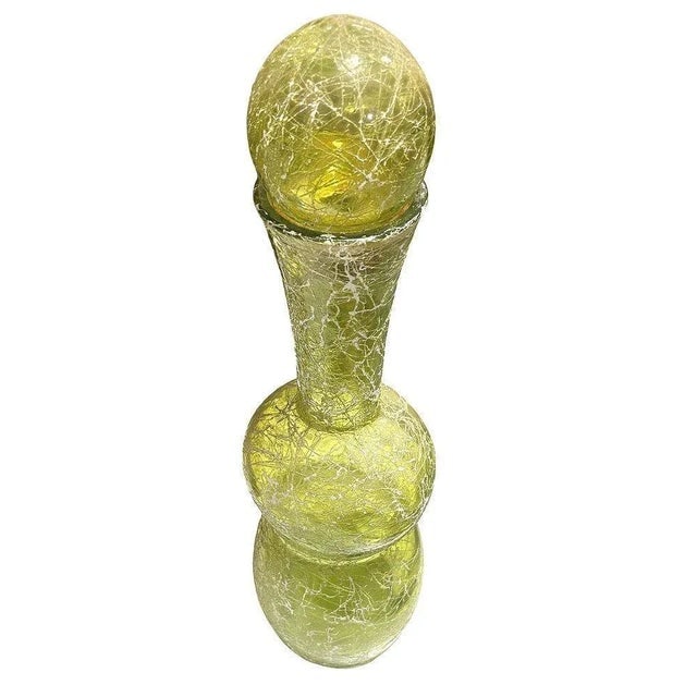 1960s Spanish Mid Century Spaghetti String Green Art Glass String Decanter Bottle - 3