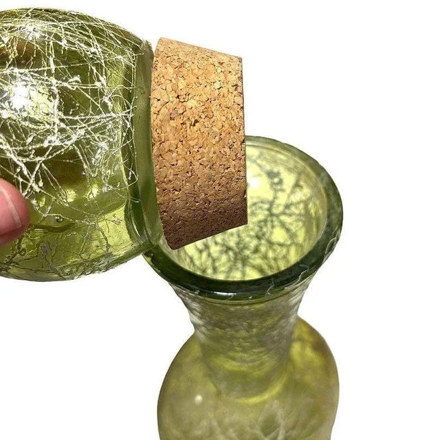 1960s Spanish Mid Century Spaghetti String Green Art Glass String Decanter Bottle - 6