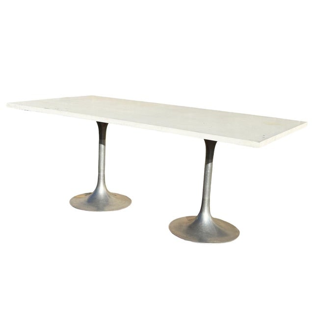 1950s Eero Saarinen Style Double Tulip Base Dining Table W/ White Rectengular Top - 2