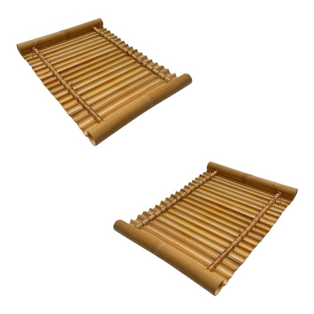 Restored Mid Century Tropical Split Bamboo Serving Tray, Pair (1 of 8)