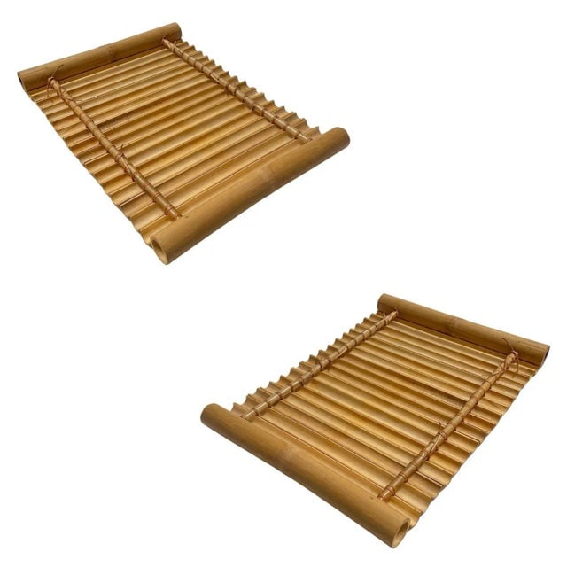 Restored Mid Century Tropical Split Bamboo Serving Tray, Pair - 8