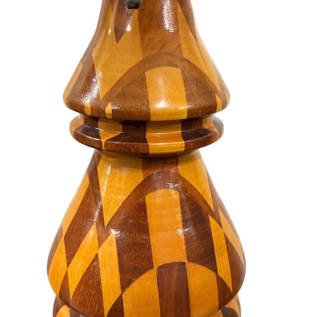 1960s Mid-Century Modern Hand Turned Segmented Marquetry Inlay Mosaic Table Lamp W/ Shade - 5