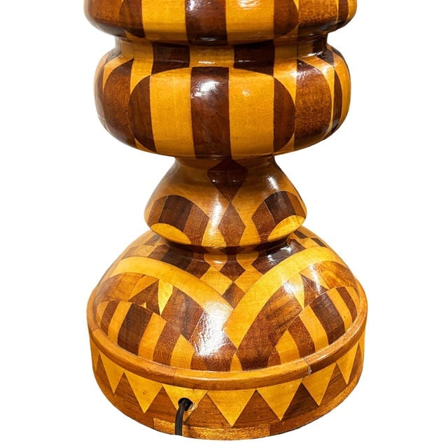 1960s Mid-Century Modern Hand Turned Segmented Marquetry Inlay Mosaic Table Lamp W/ Shade - 7