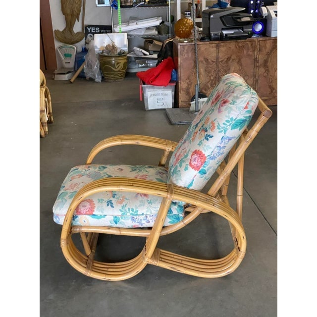 1950s Restored Mid Century 5-Strand Reverse Pretzel Rattan Lounge Chair - 4