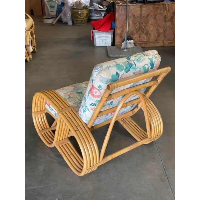 1950s Restored Mid Century 5-Strand Reverse Pretzel Rattan Lounge Chair - 5