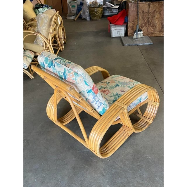 1950s Restored Mid Century 5-Strand Reverse Pretzel Rattan Lounge Chair - 8