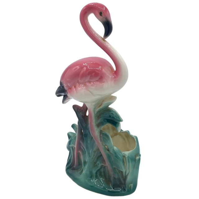 Mid-Century "Lovers" Ceramic Pink Flamingo Flower Table Planter Set, California- 2 Pieces - 3