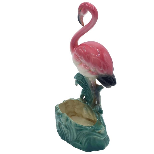 Mid-Century "Lovers" Ceramic Pink Flamingo Flower Table Planter Set, California- 2 Pieces - 4