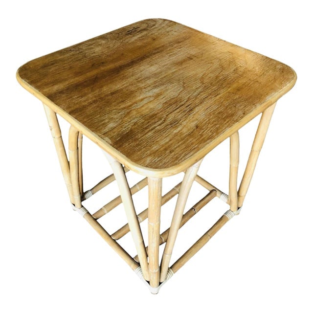 1950s Restored Three-Strand "Quad Arch" Rattan Side Table (1 of 7)