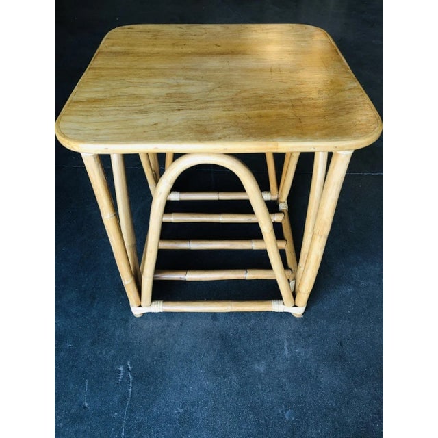 1950s Restored Three-Strand "Quad Arch" Rattan Side Table - 2
