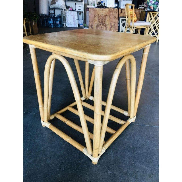 1950s Restored Three-Strand "Quad Arch" Rattan Side Table - 5