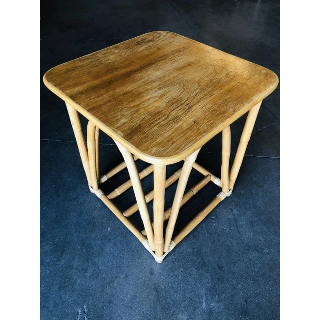 1950s Restored Three-Strand "Quad Arch" Rattan Side Table - 6