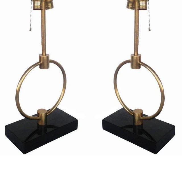 Mid-Century Gilbert Rohde Style Brass Ring Table Lamp, Pair - 2