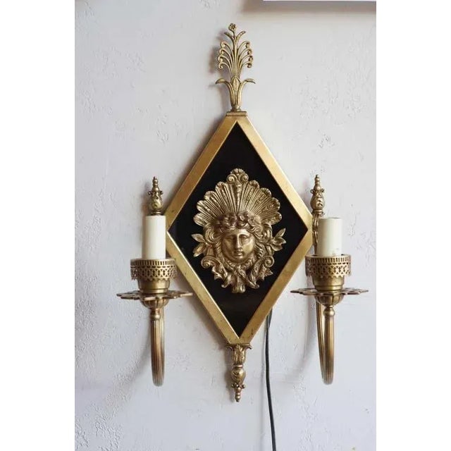 Edwardian Era Neoclassical Bronze Greek Face 2-Arm Sconce, 2 Available - 2