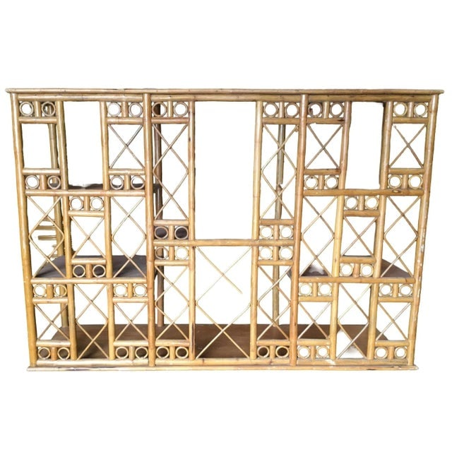 1950s Restored Rattan Seven-Tier Tic-Tac-Toe Display Shelf Wall Etagere Unit - 5