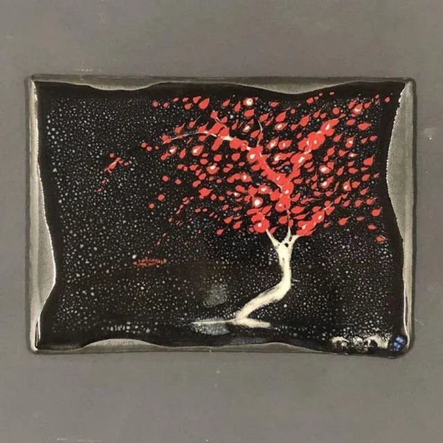 1980s Silver Metal Tree Landscape With Fall Leaves Framed Pottery by Tom Turnbull - 2