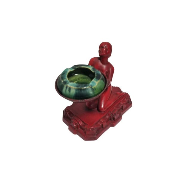 1920s Red Enamel Nuart Figure Female Ashtray With McCoy Ashtray - 2