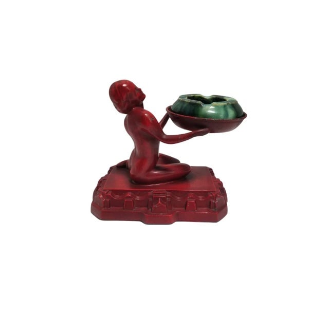 1920s Red Enamel Nuart Figure Female Ashtray With McCoy Ashtray - 3