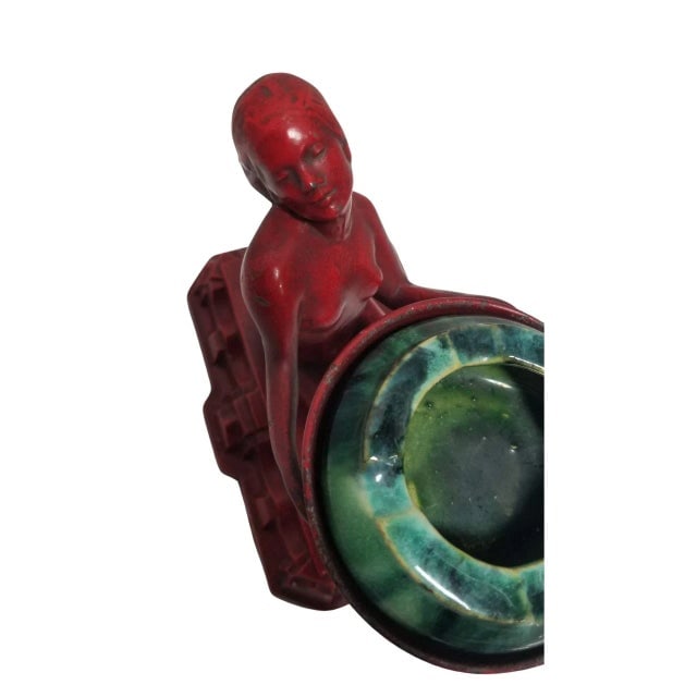 1920s Red Enamel Nuart Figure Female Ashtray With McCoy Ashtray - 5