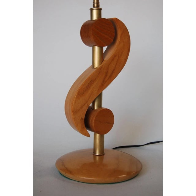 Carved Oak and Brass Biomorphic Modernist Table Lamp, Pair - 5
