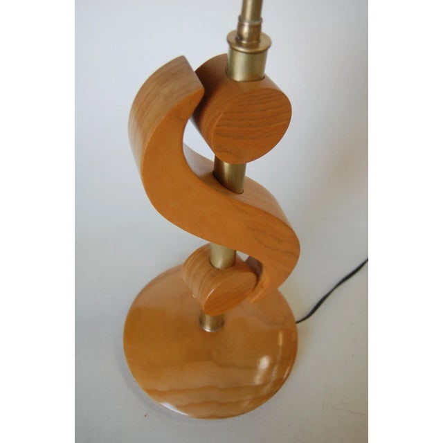 Carved Oak and Brass Biomorphic Modernist Table Lamp, Pair - 6