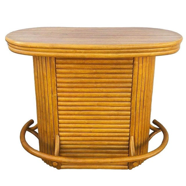 1950s Restored Mid-Century Vertically Stacked Oval Top Rattan Bar W/ Foot Rest - 2