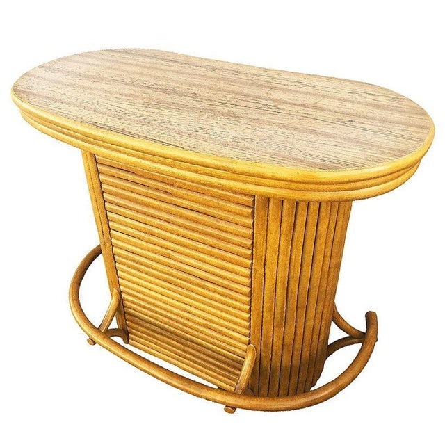 1950s Restored Mid-Century Vertically Stacked Oval Top Rattan Bar W/ Foot Rest - 3