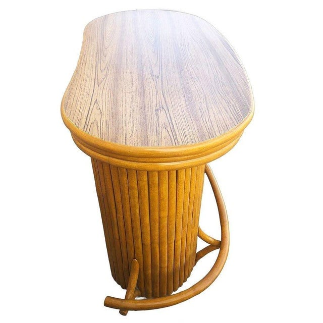 1950s Restored Mid-Century Vertically Stacked Oval Top Rattan Bar W/ Foot Rest - 4