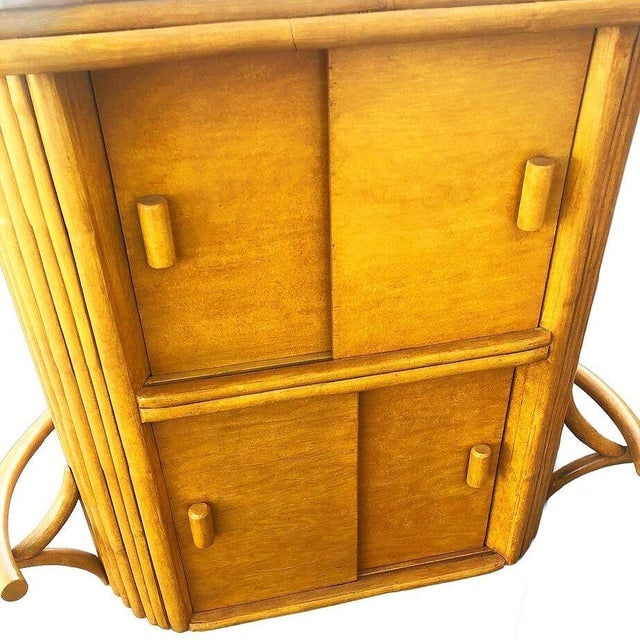 1950s Restored Mid-Century Vertically Stacked Oval Top Rattan Bar W/ Foot Rest - 6