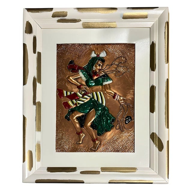 Mid-Century Hand Painted Hammered Copper Relief Wall Art Framed- a Pair - 5