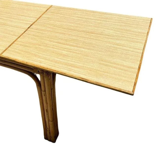 1940s Restored Mid-Century Blond Expanding Hinge Leaf Rattan Dining Table - 3