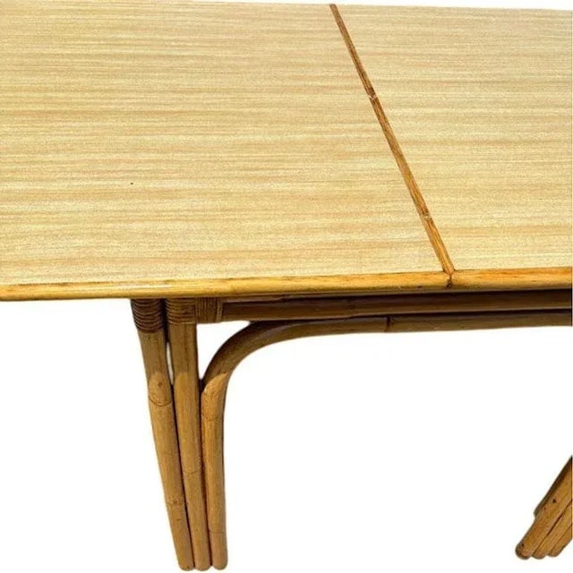 1940s Restored Mid-Century Blond Expanding Hinge Leaf Rattan Dining Table - 4