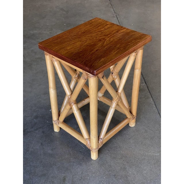 Restored Set of 3 Rattan Nesting X Side Tables With Mahogany Top - 4