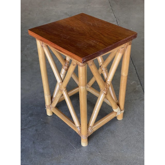 Restored Set of 3 Rattan Nesting X Side Tables With Mahogany Top - 5