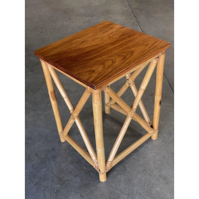 Restored Set of 3 Rattan Nesting X Side Tables With Mahogany Top - 7