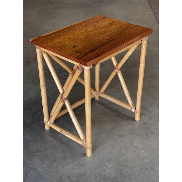 Restored Set of 3 Rattan Nesting X Side Tables With Mahogany Top - 8