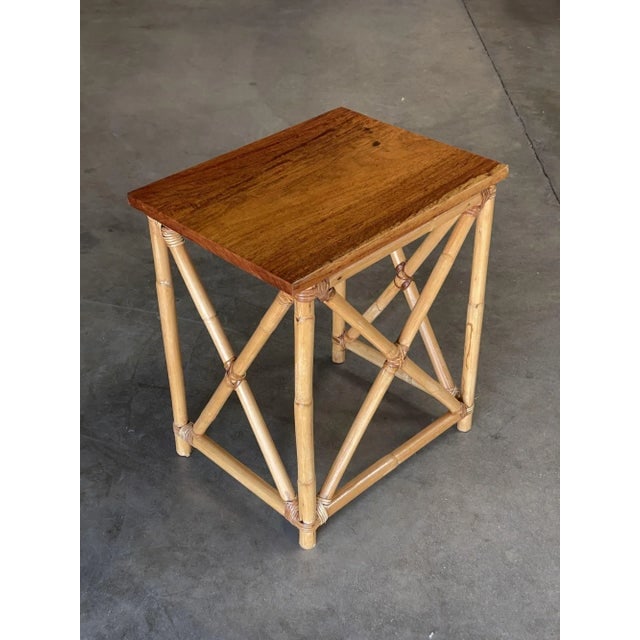 Restored Set of 3 Rattan Nesting X Side Tables With Mahogany Top - 9