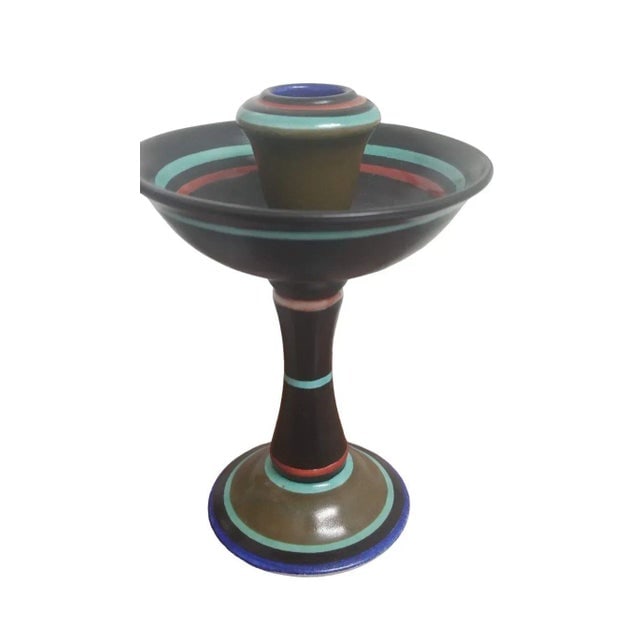 1920s Gouda Decor Pottery Candlestick Holder - 4