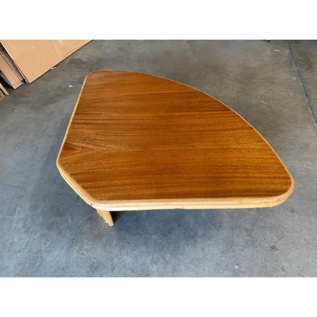 1950s Mid-Century Modern Rattan Side Table With Mahogany Top - 2