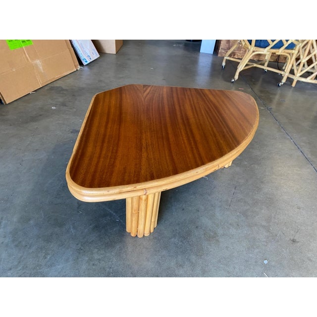 1950s Mid-Century Modern Rattan Side Table With Mahogany Top - 3