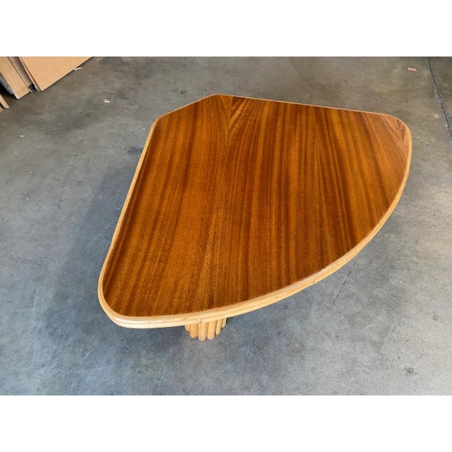 1950s Mid-Century Modern Rattan Side Table With Mahogany Top - 4