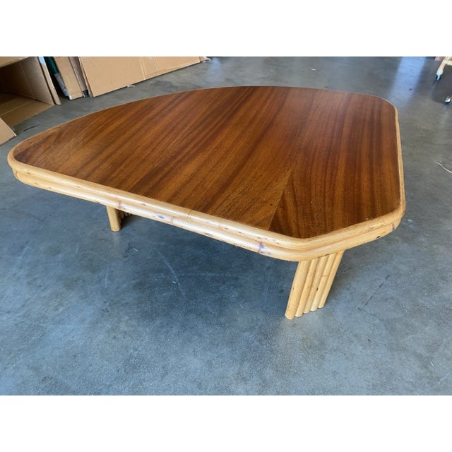 1950s Mid-Century Modern Rattan Side Table With Mahogany Top - 5