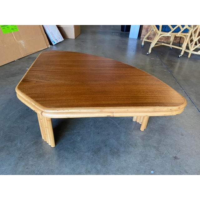 1950s Mid-Century Modern Rattan Side Table With Mahogany Top - 6