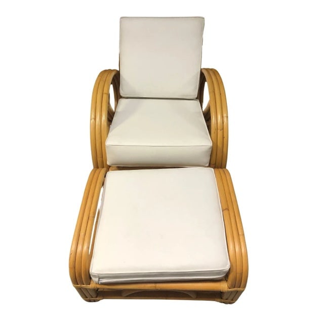 Restored 3-Strand 3/4 Pretzel Rattan Adjustable Reclining Lounge Chair W/ Ottoman - 2