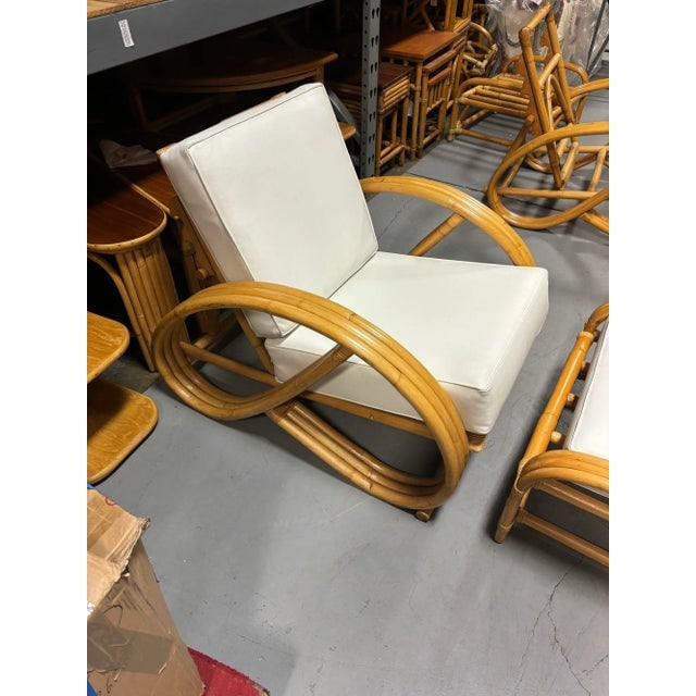 Restored 3-Strand 3/4 Pretzel Rattan Adjustable Reclining Lounge Chair W/ Ottoman - 3