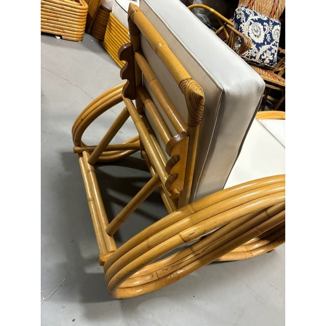 Restored 3-Strand 3/4 Pretzel Rattan Adjustable Reclining Lounge Chair W/ Ottoman - 4
