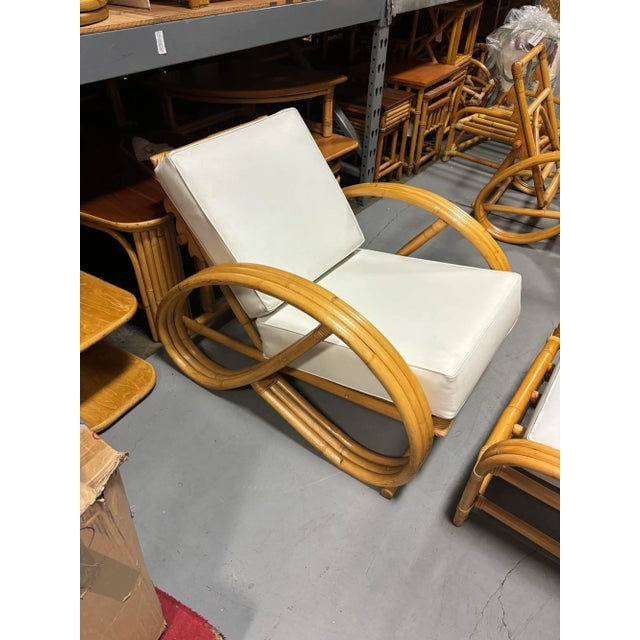 Restored 3-Strand 3/4 Pretzel Rattan Adjustable Reclining Lounge Chair W/ Ottoman - 5