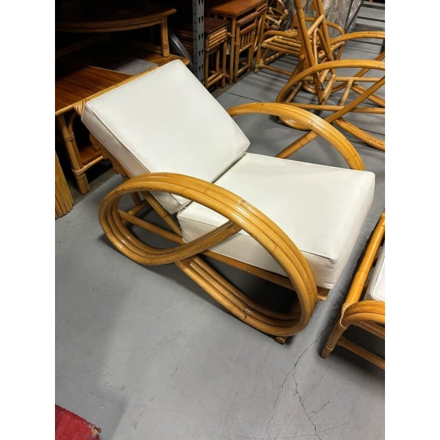 Restored 3-Strand 3/4 Pretzel Rattan Adjustable Reclining Lounge Chair W/ Ottoman - 6