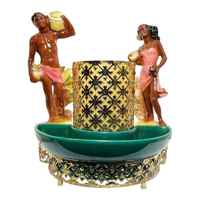 Mid 20th Century Mid-Century Hawaiian Themed Brass & Ceramic Tv Lamp & Planter by Sierra Columbia (1 of 9)