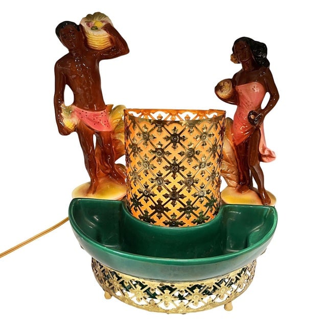 Mid 20th Century Mid-Century Hawaiian Themed Brass & Ceramic Tv Lamp & Planter by Sierra Columbia - 2